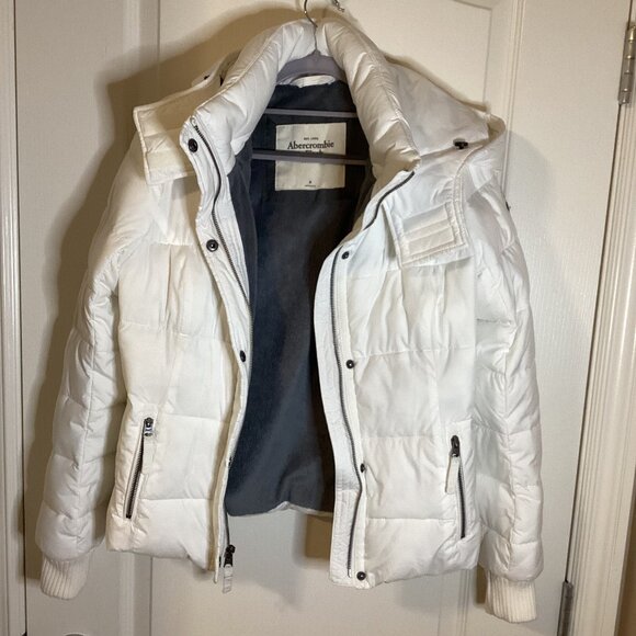 Abercrombie & Fitch White Puffer Jacket Hooded Size S Skiing Snow Winter - Picture 5 of 15